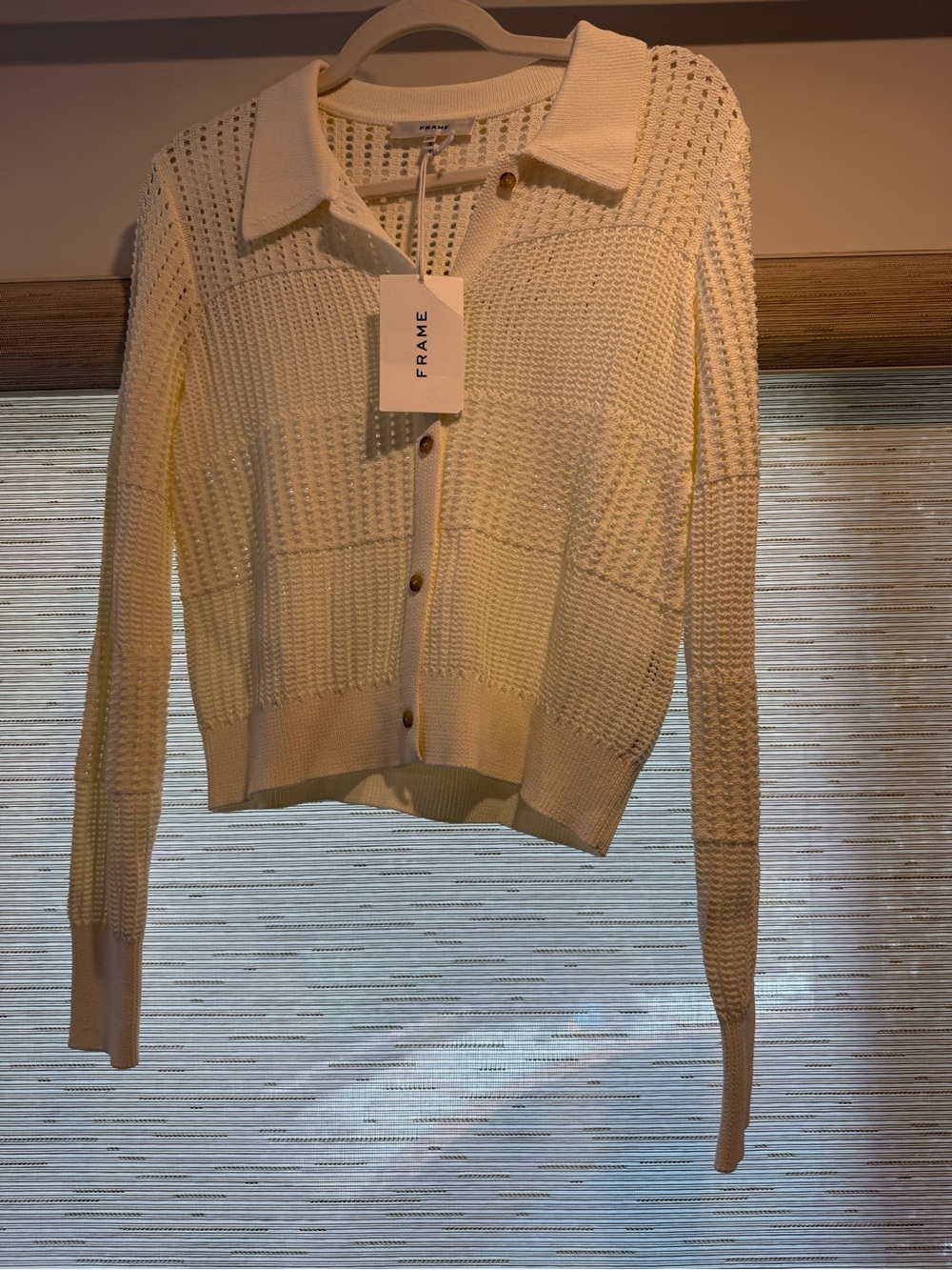 Frame Denim Cream Open-Weave Collared Cardigan - Picture 2 of 8